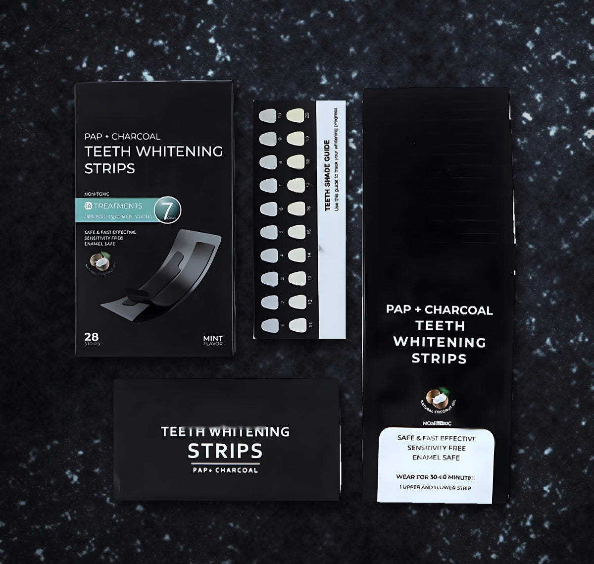 Applying Freshora charcoal whitening strips
